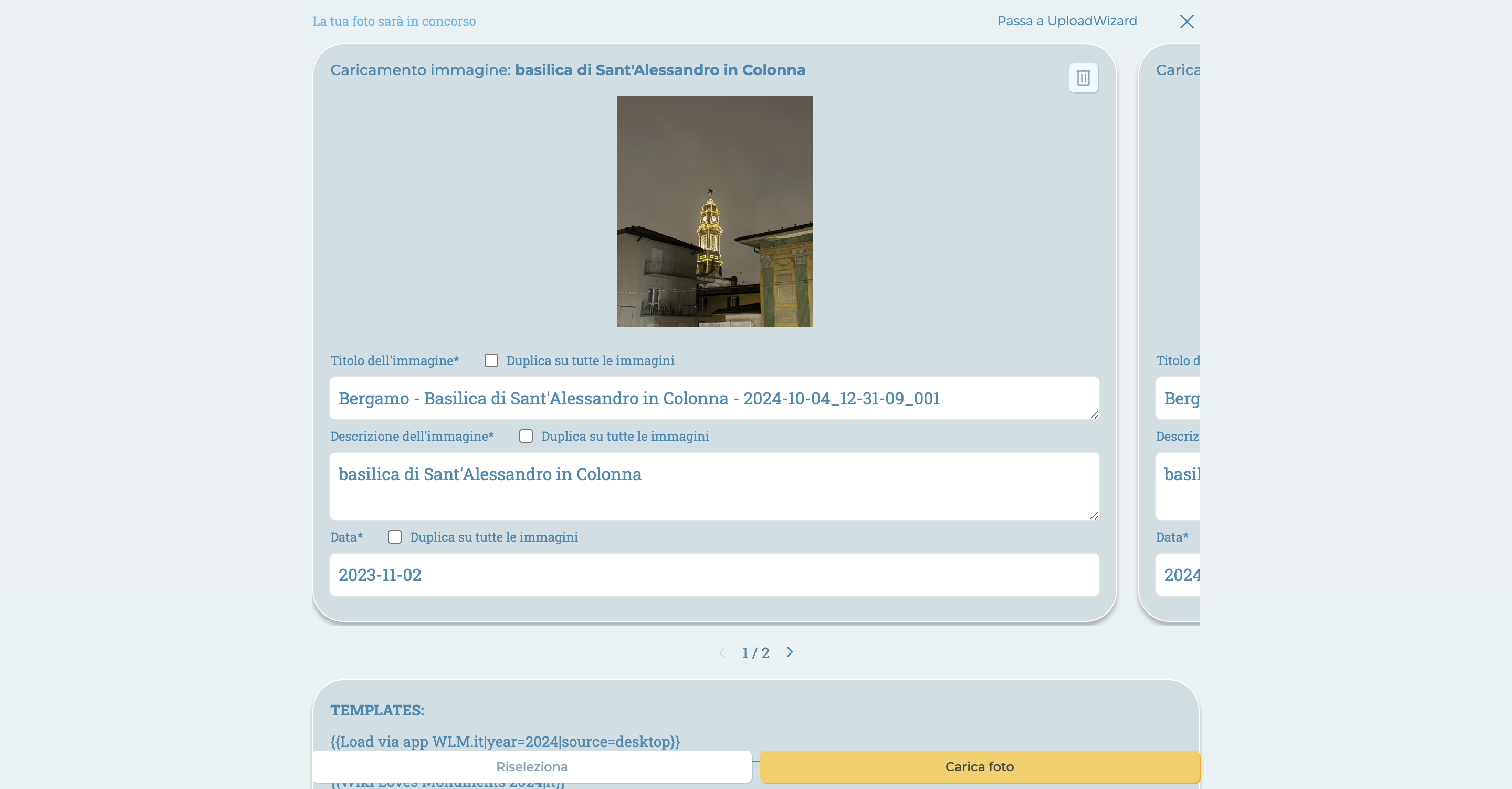 compilazione dati immagini